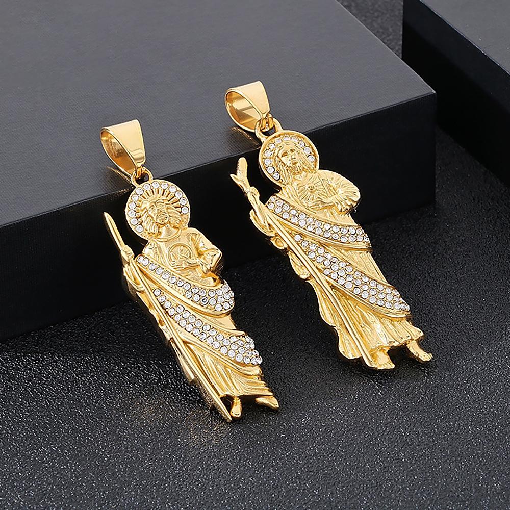 Vintage Fashion San Judas Tadeo Pendant Necklaces For Men Women Stainless Steel Saint Jude Thaddeus Necklace Religious Jewelry