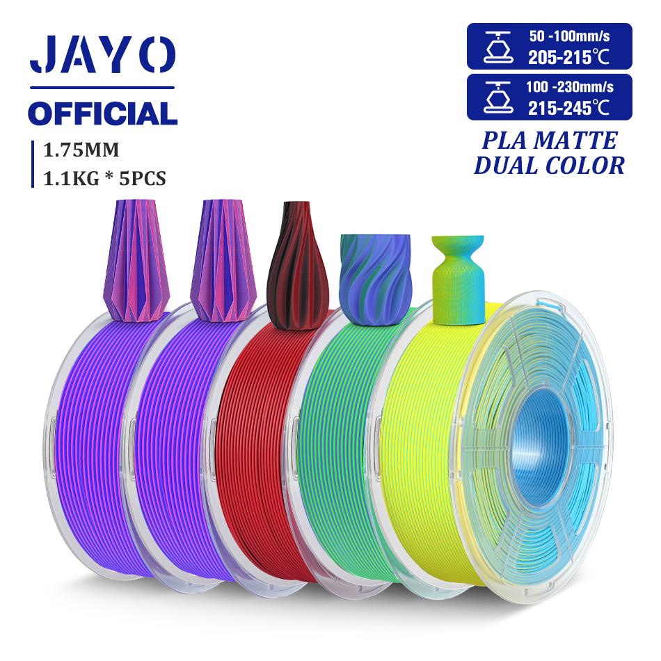 JAYO PLA Matte Dual Color 3D Filament 1.75mm PLA Matte 3D Printer Filament 5Rolls/Set PLA Filament Smooth Matte Finish