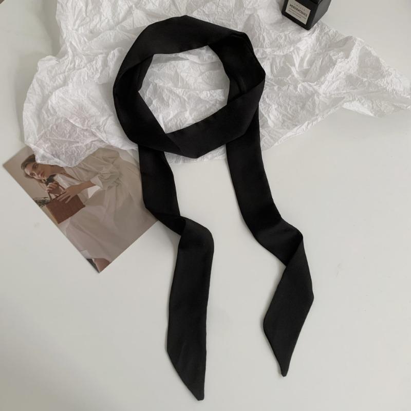 Long Solid Color Silk Scarf Girl Professional Versatile Thin Narrow Solid Color Small Scarf Streamer Tied Bag