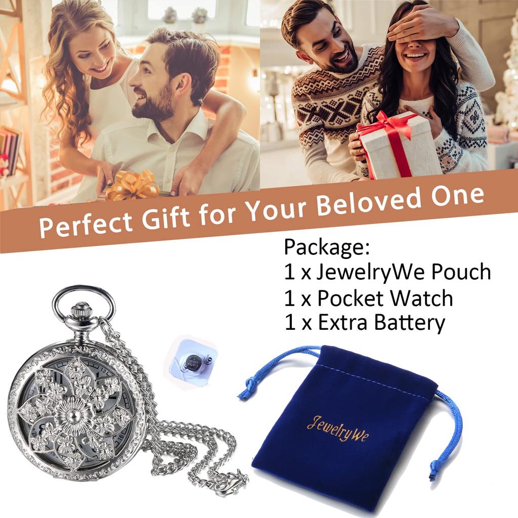 JEWELRYWE карманные часы Sasanqua цифры аналоговые водонепроницаемые скелетон корпус антикварные карманные часы кулон ожерелье часы серебро повседневное использование косплей