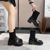 Короткие сапоги на грубом каблуке, женские, новые, весенние и осенние, одинарные сапоги, эластичные носки, сапоги, трикотажные мокасины, платформа, большой размер, сапоги Martin