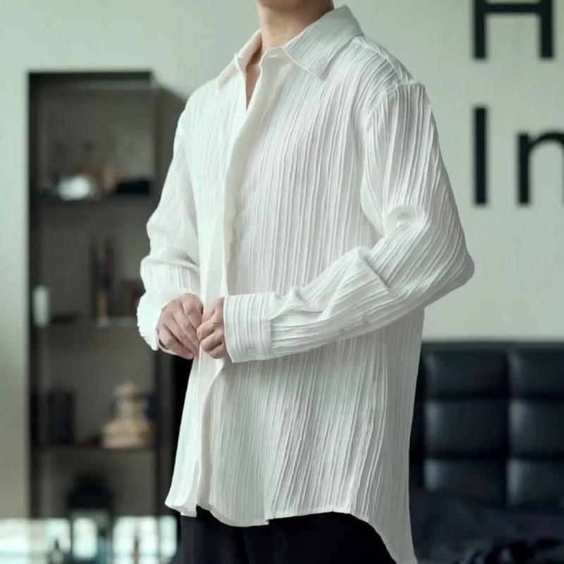 Men's Japanese Striped Long-Sleeve Shirt - Spring/Autumn, Trendy Hong Kong Style, Korean Inspired, Casual Couples' Jacket