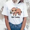Cute Sloth Not Today Print T-shirt Women Casual Short Sleeve T-shirt Women's Fashion Loose Graphic Print T-shirts