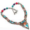 18" Vintage Tibetan Necklace Natural Turquoise Coral Lapis Lazuli Ethnic NN 719
