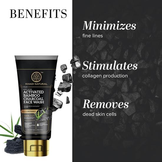 KHADI NATURAL Activated Bamboo Charcoal Foaming Face Wash| Anti-Pollution| Removes Dead Skin Cells| Paraben| 100 G