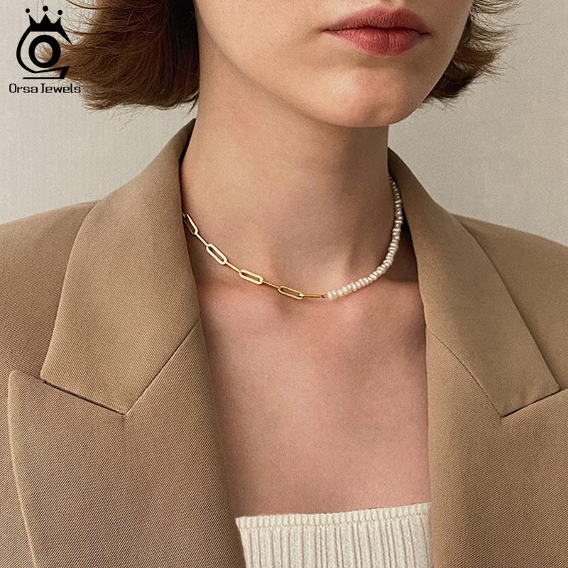 ORSA JEWELS Колье-чокер на цепочке с полужемчугом Зажимная цепочка Набор украшений для женщин и девушек для танцевальной вечеринки Свидания Свадьбы Отпуска GPN13