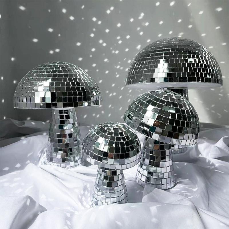 Silver 10*10Cm Mushroom Disco Ball Mirror Reflective Mushroom Ornament Girlfriend Gift
