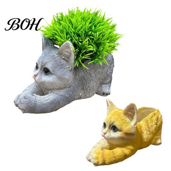 Weatherproof Resin Sculpture Creative Cat Planter, Cute Lying Flower Pot for Garden Indoor Outdoor Gardening Decor Yard, Adorable Animal Plant Holder,