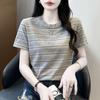 Женская летняя полосатая футболка большого размера - Стильная, Омолаживающая, Повседневная, Свободный крой, Топ с коротким рукавом