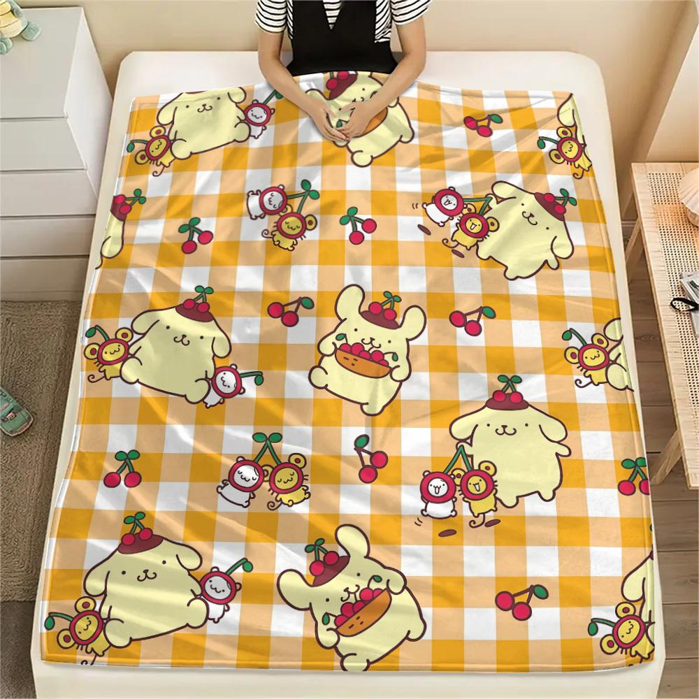 Pom Pom Purin Flannel Blanket, High quality Comfortable for All Seasons, Home Decor, Warmth and Comfort