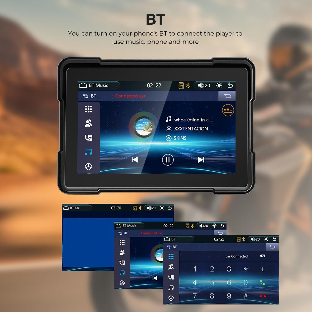 Портативная мотоциклетная стереосистема GEARELEC Wireless CarPlay Android Auto Screen 5 дюймов Dual Bluetooth IP67 Водонепроницаемый