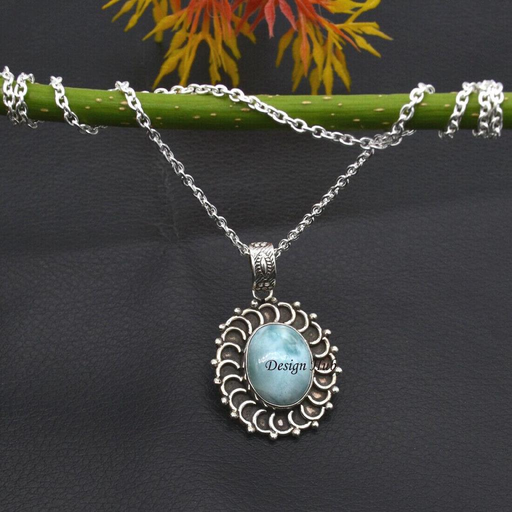 Larimar Silver Necklace. Designer Necklace, 925 Sterling Silver, Handmade Jewelry, Birthstone Jewelry, Gift For Her, Reiki Pendant, Women Jewelry