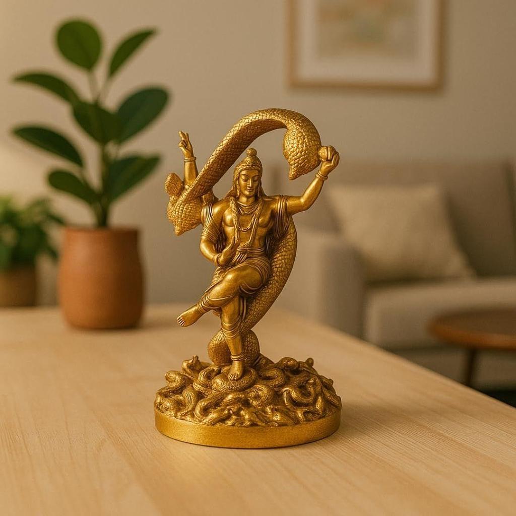 'Шивджи Васуки' Золотая Антикварная Полирезиновая Фигурка Идол Статуя Шива Мурти с Васуки Статуэтка для Мандира Домашнего Декора, Высота 6 Дюймов, Религиозная