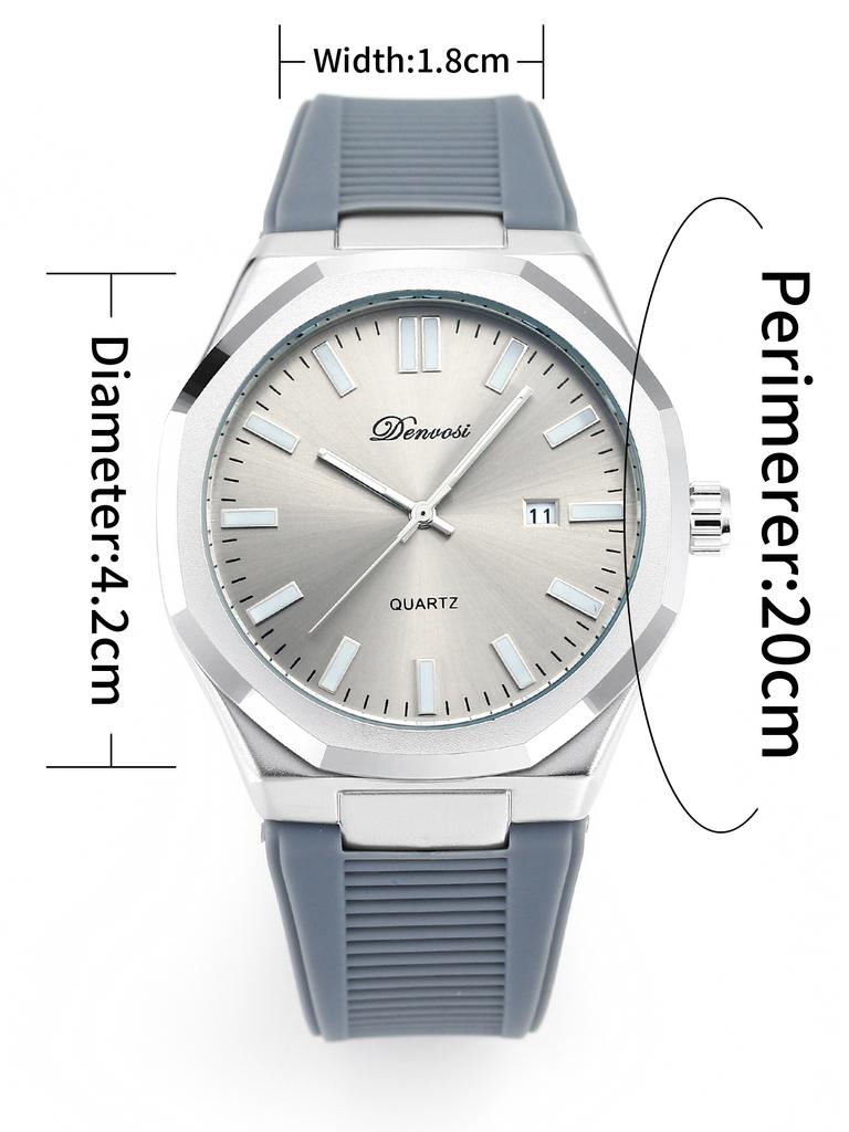 Denvosi Men's Quartz Watch - Octagon Case Silicone Strap Waterproof Wristwatch with Date Function Casual Business Fashion Wat
