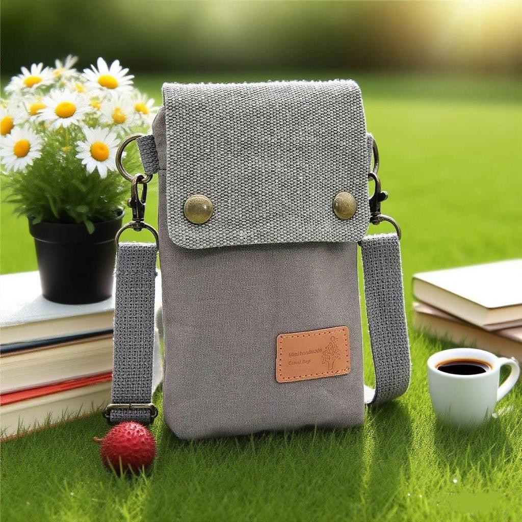Однотонная холщовая сумка-кроссбоди для телефона - Женская наплечная сумка