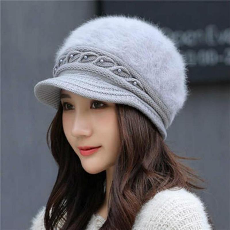 Women's Fall and Winter Knitted Hat Rabbit Hair Hat Velvet Hat