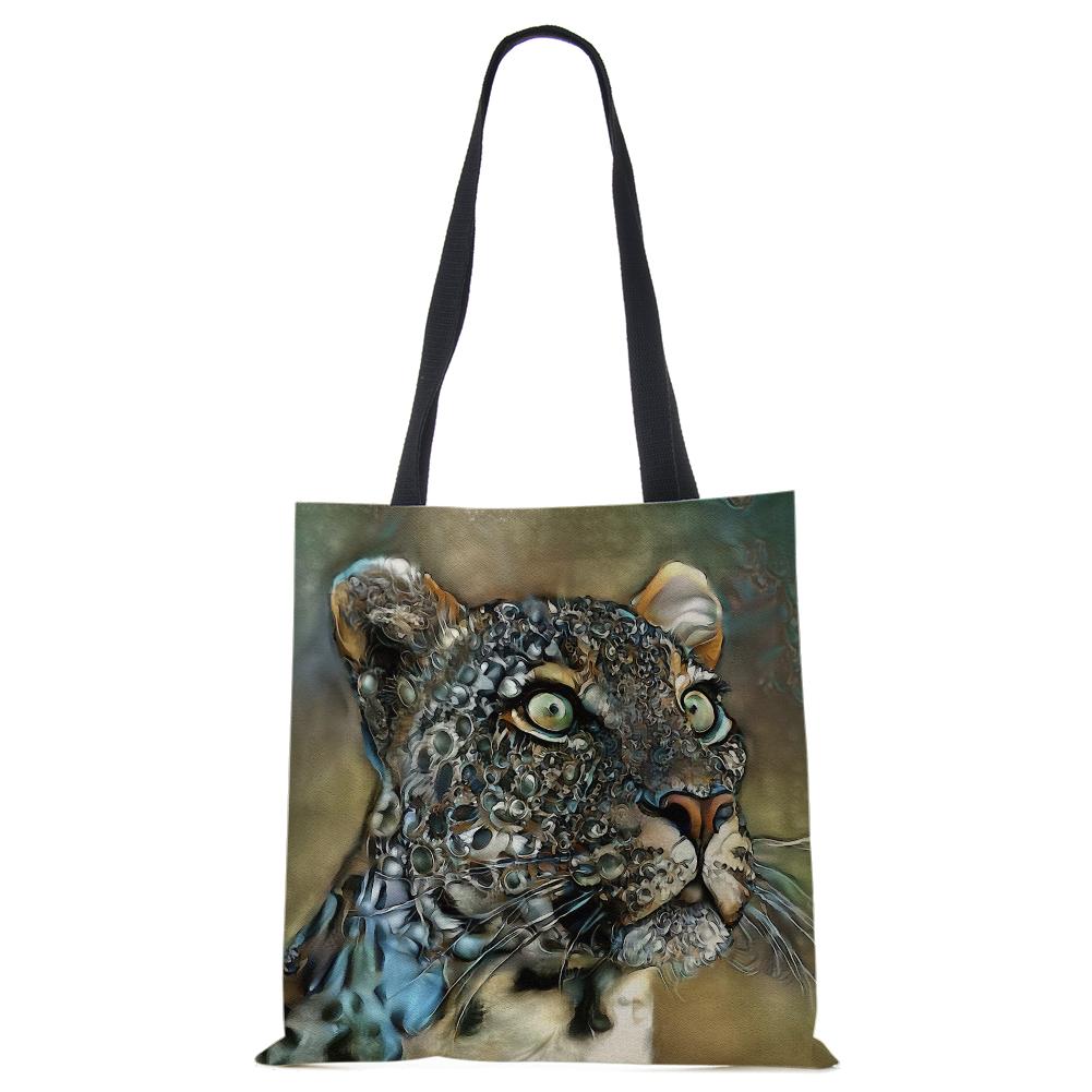 Холщовая сумка-тоут с принтом леопардовой совы, многоразовая повседневная сумка-шоппер, 2022, женские дорожные школьные складные пляжные сумки