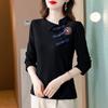 Women's Foreign T-shirt, Autumn Dress, Chinese Mother's Top, National Style, Long-sleeved Undershirt, Velvet Buckle