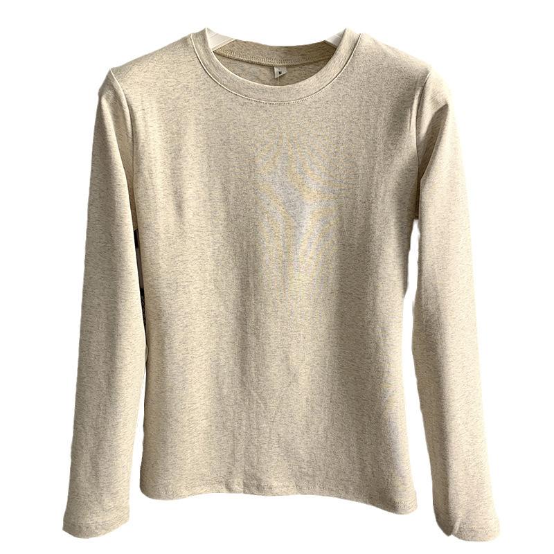 Осень Зима Однотонный Повседневный Модный простой Универсальный Базовый Топ Женская Футболка с Длинным Рукавом Пуловер