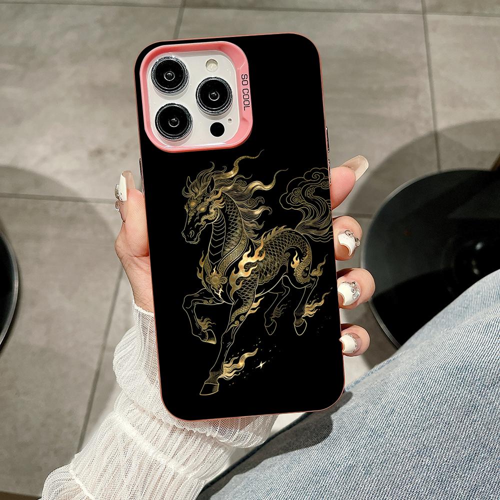 Golden Horse Year Mobile Phone Case for iPhone 17 16 15 14 13 12 11 X XR XS 8 7 Air Pro Max Plus Translucent Pink Colorful Cover