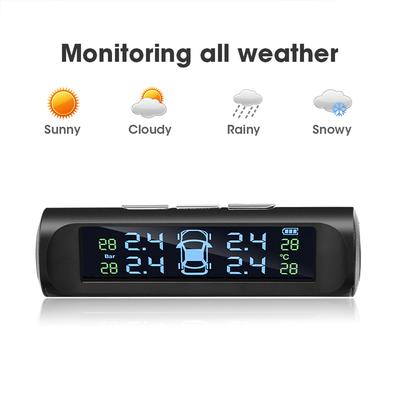 Интеллектуальная система контроля давления в шинах TPMS на солнечной энергии, температурное предупреждение с 4 внешними датчиками, манометр для измерения давления воздуха в шинах автомобиля