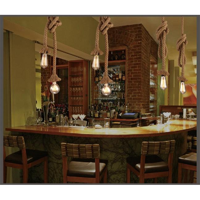 Ретро лампы E27 Потолочный подвесной светильник из пеньковой веревки Винтаж Креативный ресторан Столовая Гостиная для украшения дома в помещении