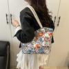 Large Capacity National Style Cloth Bag Women's 2025 New Commuter Tote Bag Ins Embroidered Flower Class Shoulder Bag
