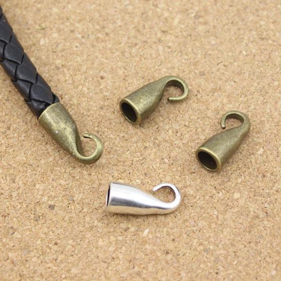 10pcs/lot Antique Bronze Silver Color End Caps Tips Hooks fit Round 5mm Leather Cords Ropes Connector DIY Jewelry Making