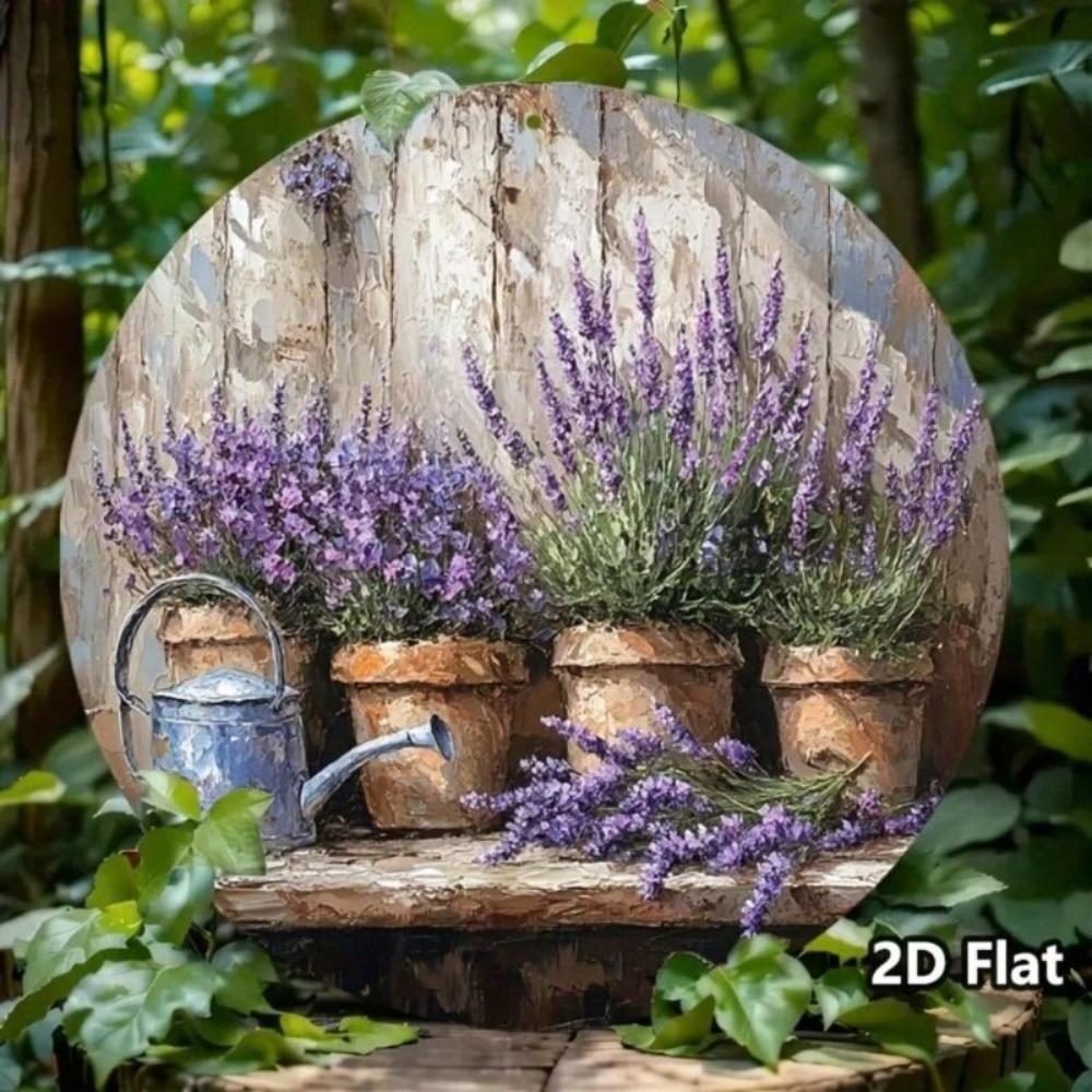 Vintage Round Metal Lavender Painting - Retro Aluminum Wall Art Sign for Home Bar Garage