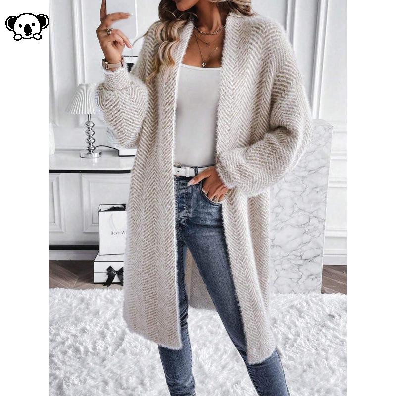 Plus Size Mid-Length Knit Cardigan D79853
