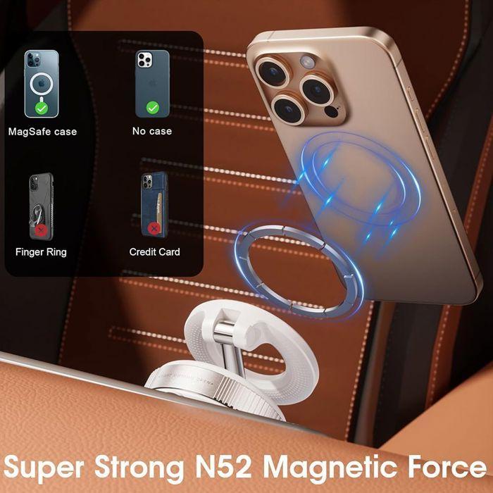 Support Magnétique pour Téléphone - Blanc - Réglable - Ventouse Puissante - Multi-Scénarios - Rotation 360°