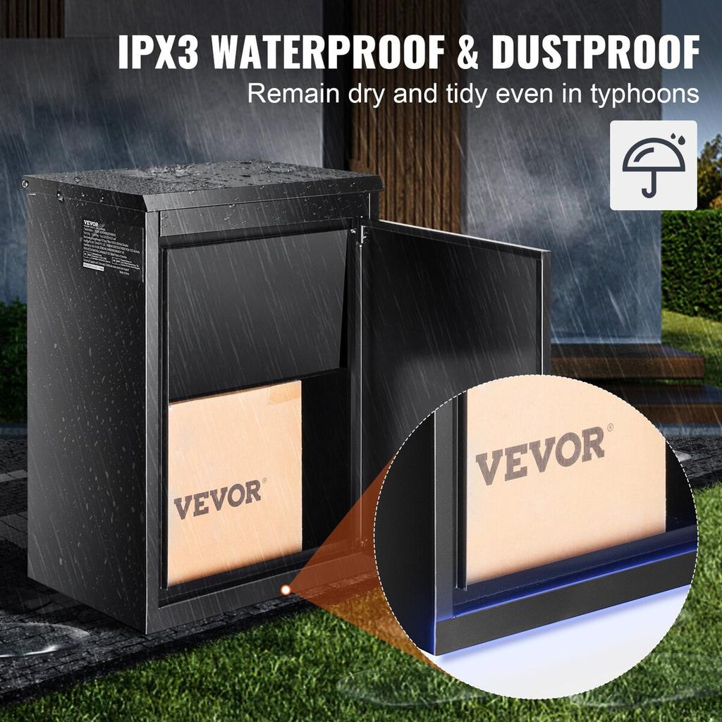 Package Delivery Boxes for Outside 15.4" x 10.6" x 20.5", Galvanized Steel Wall Mount Mailbox with Coded Lock, Anti-Theft Baffle, IPX3 Waterproof