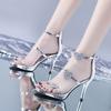 Women's Strappy Stiletto High Heels Sandals Platform Ankle Strap Round Open Toe Dress Sandals for Wedding Party Pump Heeled Sexy Sandals for Women