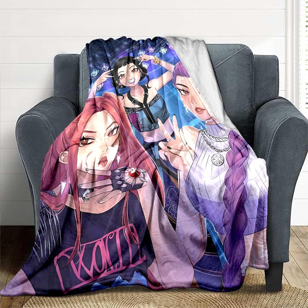 1pc KPop Demon Hunters Cozy Print Blanket Lightweight Warm Flannel Throw Blanket For Sofa, Bed, Living Room