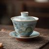 Sancai Gaiwan, a Single High-end Ru Kiln Can Be Opened, Household Ceramic Kung Fu Tea Set, Tea Cup, Tea Bowl Three-piece Set