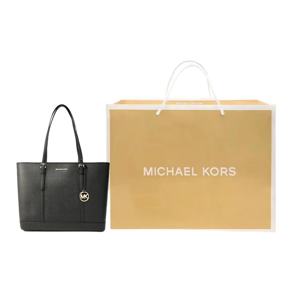 Michael Kors Mk Jet Set Travel Однотонная Винтажная Большая Вместимость Подвеска с Логотипом-Буквой Кожаная Сумка-Тоут Женская тоут Черная 35F0GTVT9L-BLACK