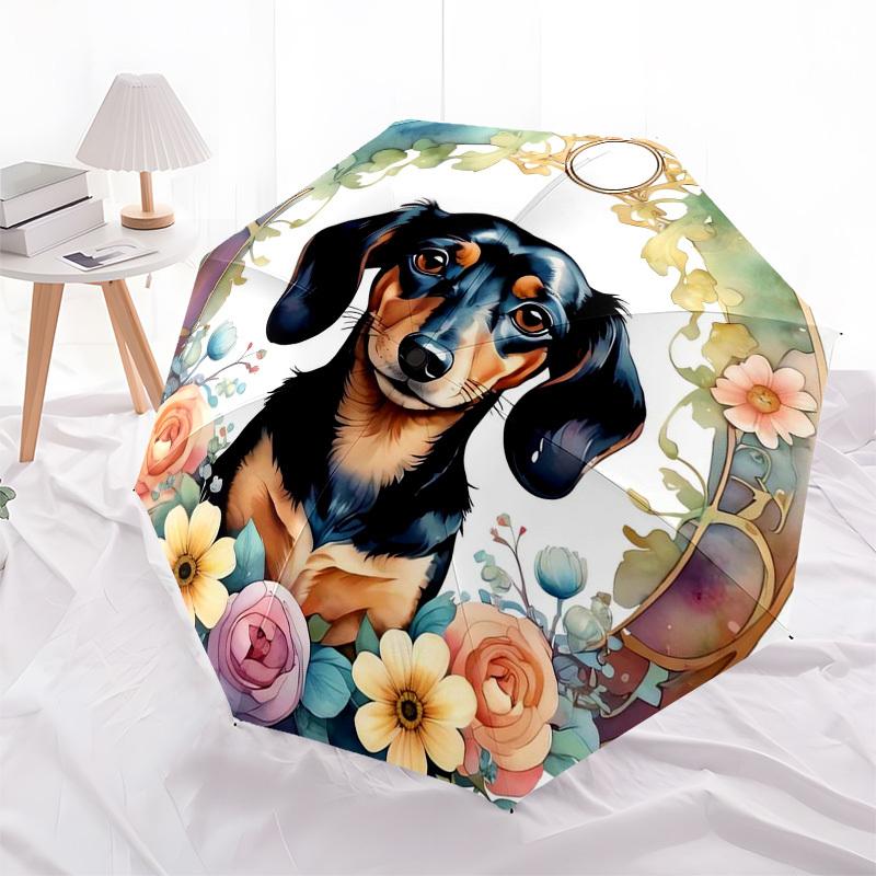 1pc Dachshund Floral Portrait Umbrella with Plastic Handle,Suitable for All Seasons Home Travel Outdoor Umbrellaptys31022