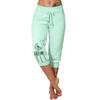 Women Cropped Pants Drawstring Waist Summer Harem Pants Dandelion Print Casual Sporty Trousers with Pocket for Women