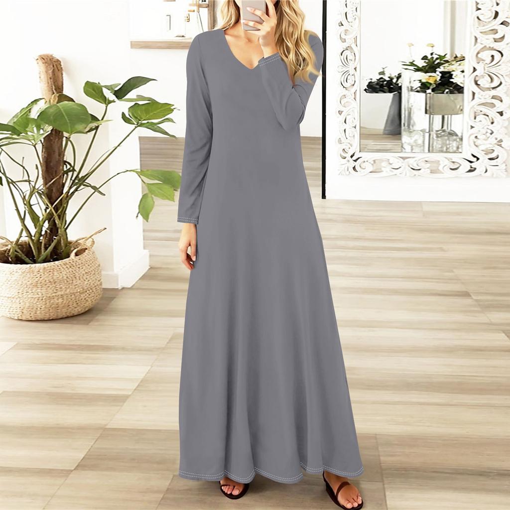 Женские повседневные модные длинные платья с длинным рукавом, однотонные, винтажные, длинные, осень