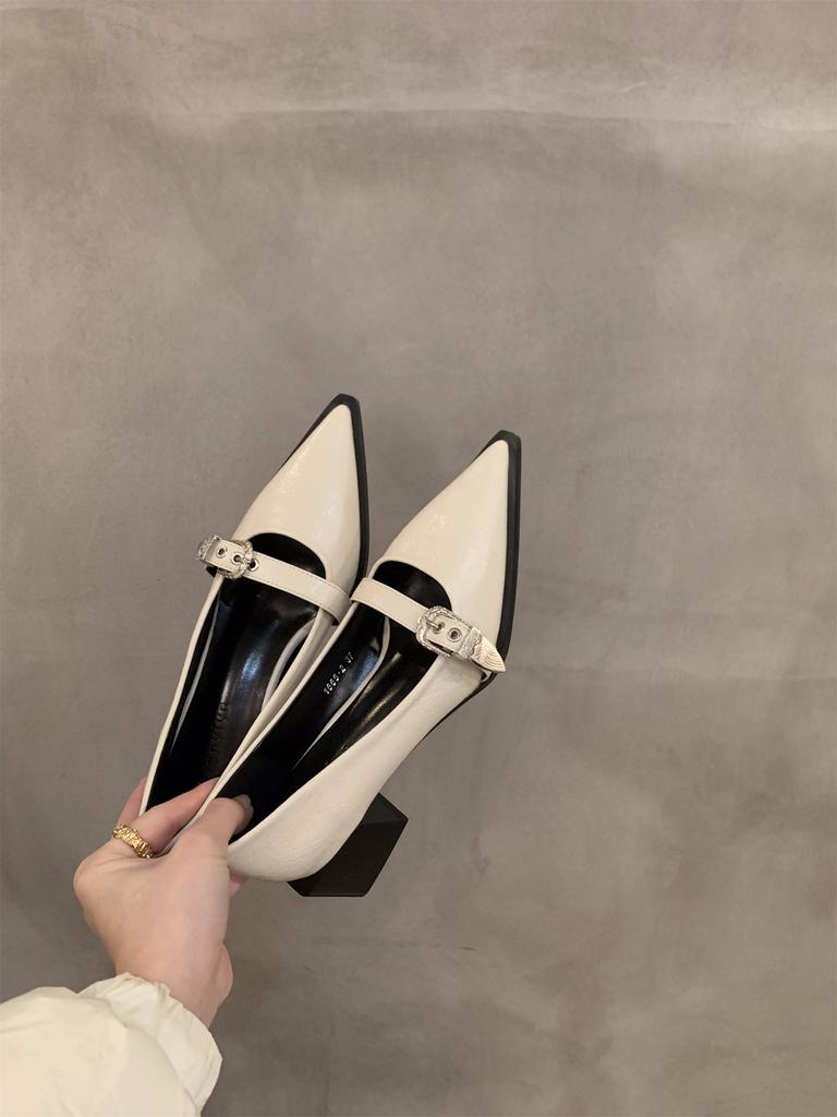 Французский темперамент Мэри Джейн маленькие кожаные туфли женские туфли 2024 новые весна и осень зима черные остроносые туфли на высоком каблуке одинарные туфли