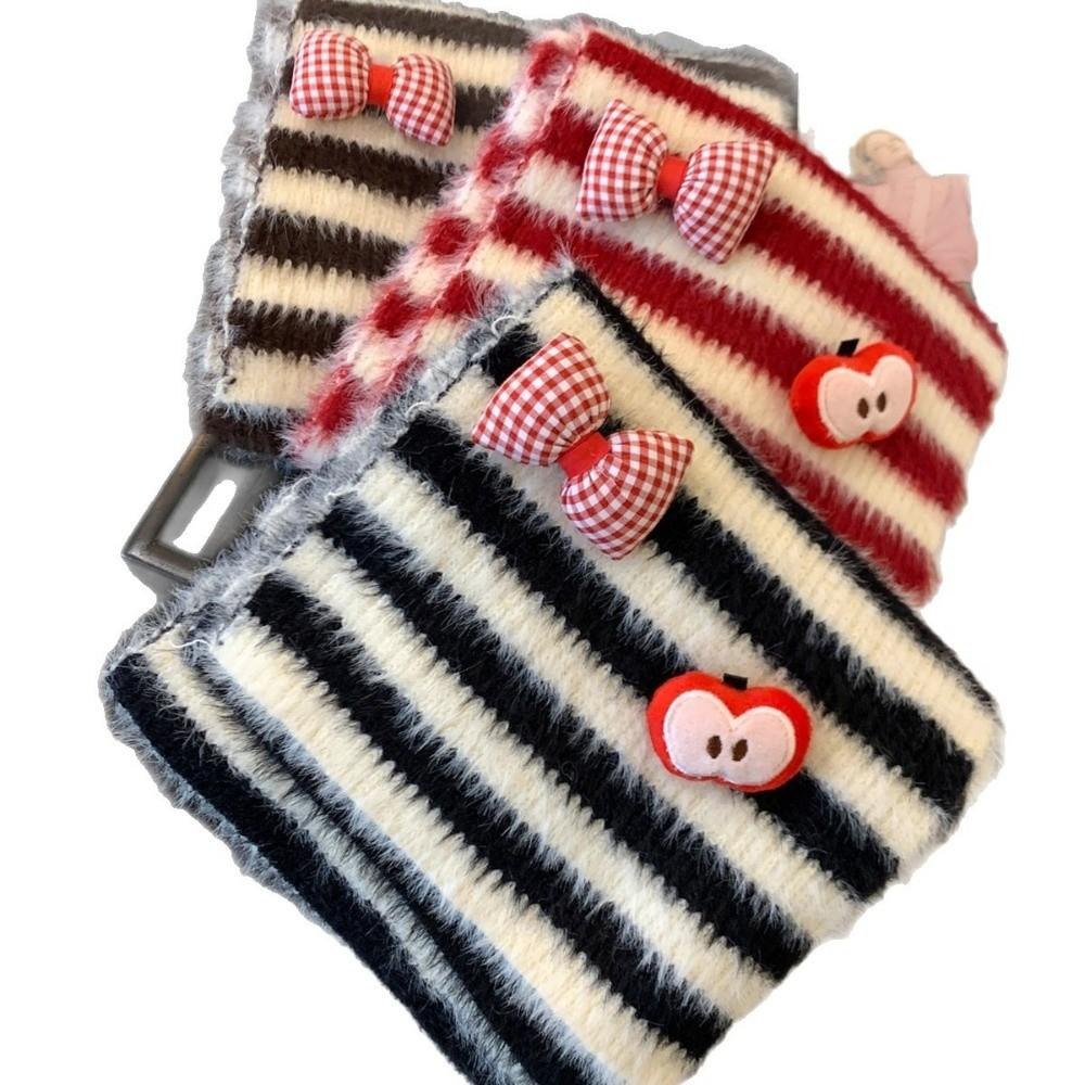164cm x 22cm Knitted Neck Scarf Cold Proof Striped Bow Scarf Plush Thick Plush Scarf  Outdoor Wear