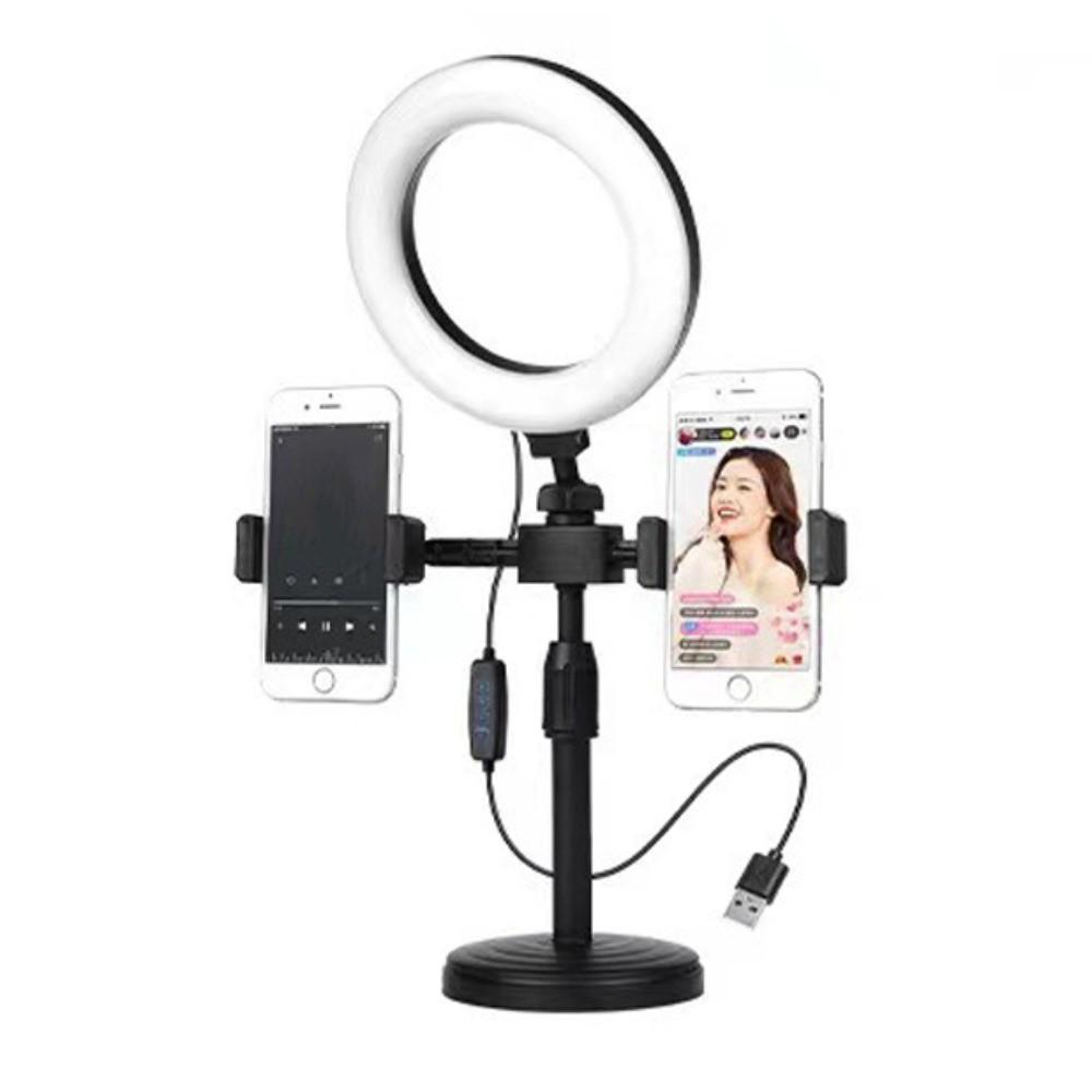 Dual Phone Position Fill Light Phone Holder Stable Base LED Circular Light Video