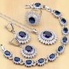 Natural Oval Blue CZ Silver Color Jewelry Sets For Women Party Earrings/Pendant/Rings/Bracelet