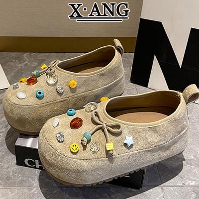 Версия из коровьей кожи все включено осенние новые туфли-однопедальки на маффиновой толстой подошве с увеличением роста женская обувь