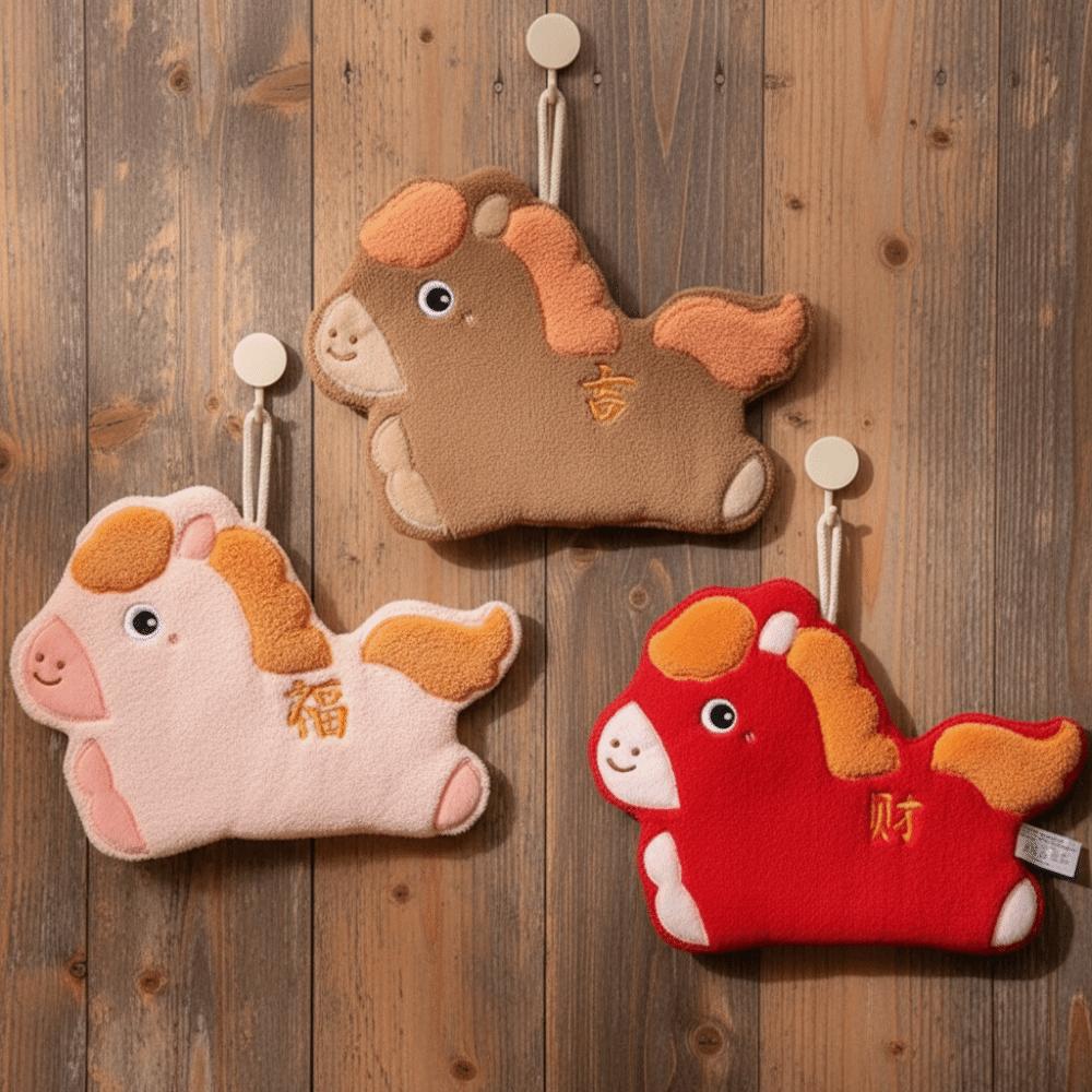 Hanging Lucky Horse Hand Towel Thickened Absorbent Towel Festive Hand-Wiping Towel  New Year