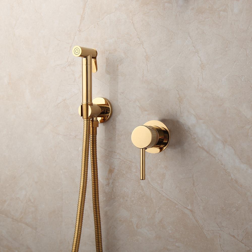 Golden Plated Stainless Steel Modern Design Water Saving Handheld Bidet Sprayer Set Women's Anal Accessories Bathroom Faucet