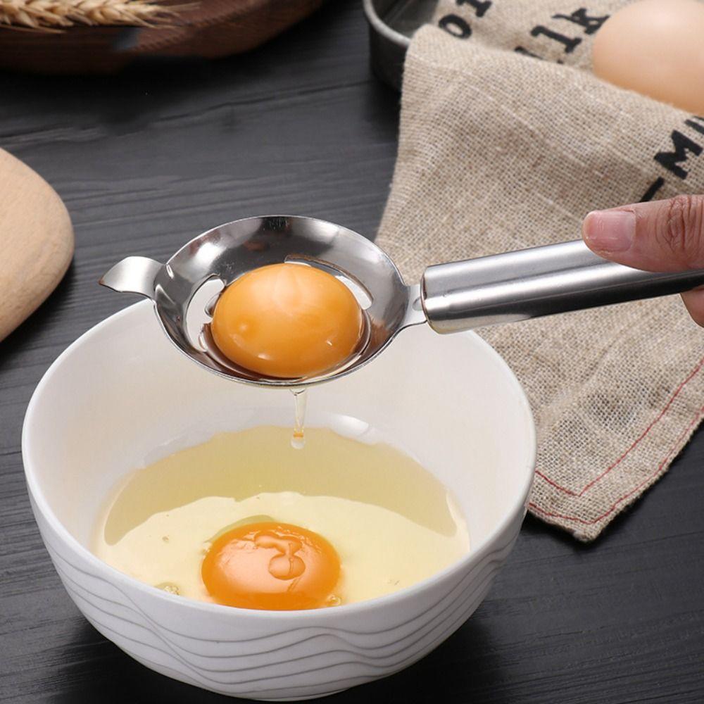 Long Handle Stainless Steel Egg Separator Hangable Yolk Strainer  Kitchen