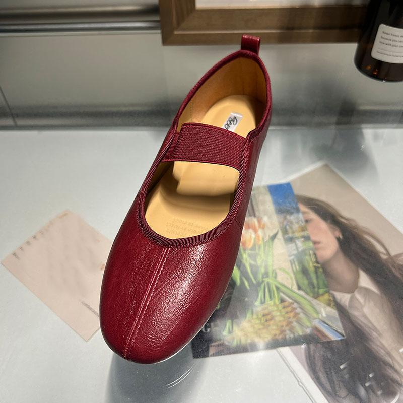 Мода Мода Эластичная лента Женские балетки Мэри Джейн Обувь Мягкая женская обувь с мелким вырезом Круглый носок Женские балетки Обувь слипоны леди