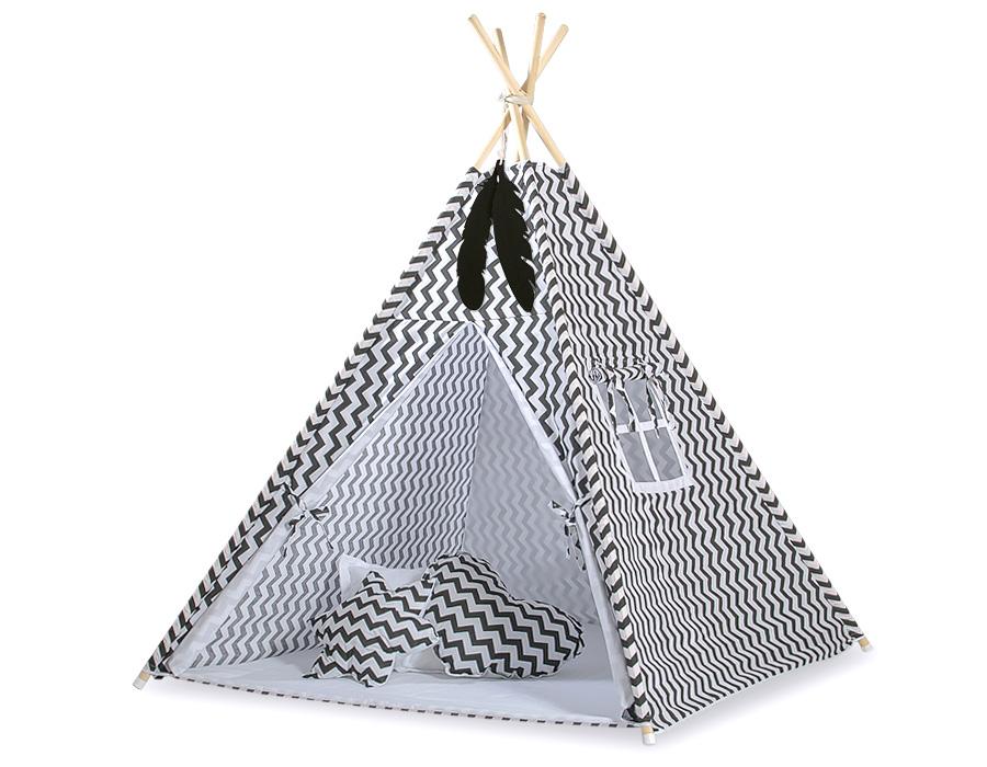 Tipi tent for children + feather pendants - Chevron black