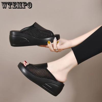 Летние тапочки женские на толстой подошве с покатым каблуком женские туфли с внешним слоем из бисквита женские тапочки в одну линию